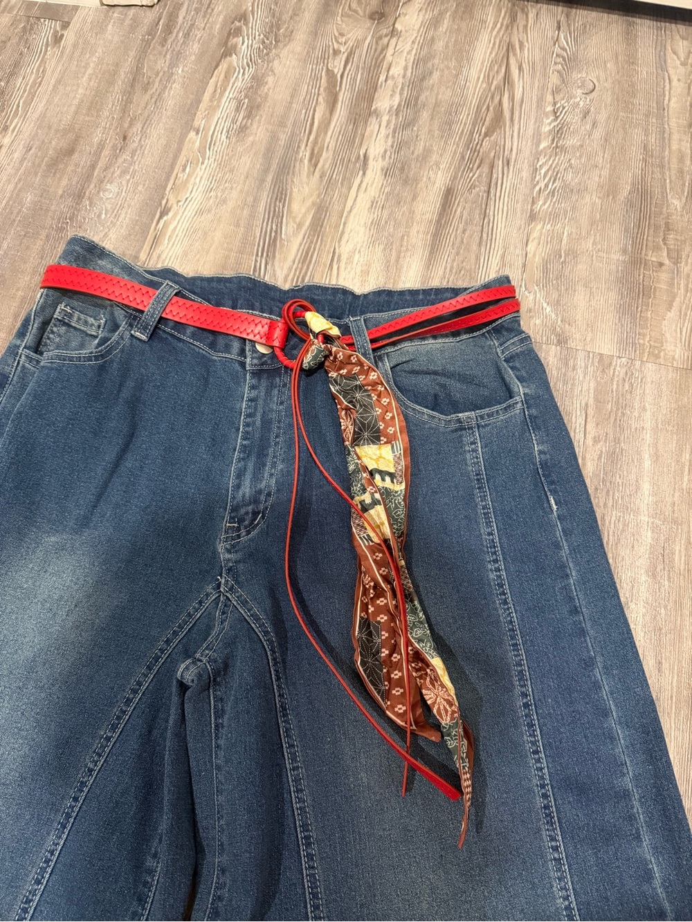 High-Rise Wide Leg Flare Jeans in Medium Blue Denim - Picture 4 of 4